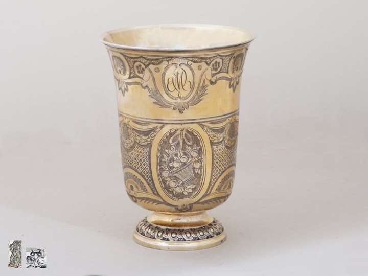 Antique Silver-Gilt French Beaker, Beautifully Decorated